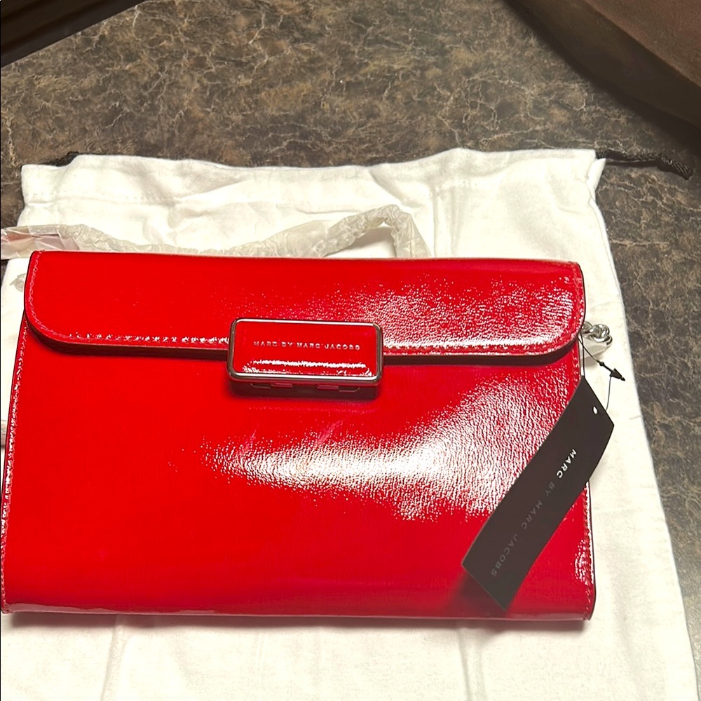 Marc by Marc Jacobs red leather crossbody bag with silver chain strap